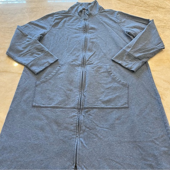 LL Bean Ultrasoft Sweatshirt Zip Robe | Charcoal Blue Heather | Petite Medium - Picture 3 of 10